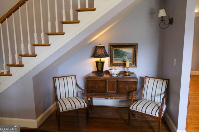 1101 Forrest Hills Dr, Watkinsville, GA 30677 - living area featuring wood finished floors and stairs