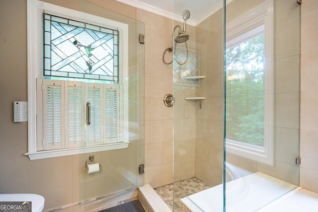 3010 White Oak Ct, Lagrange, GA 30240 - bathroom with crown molding and a stall shower