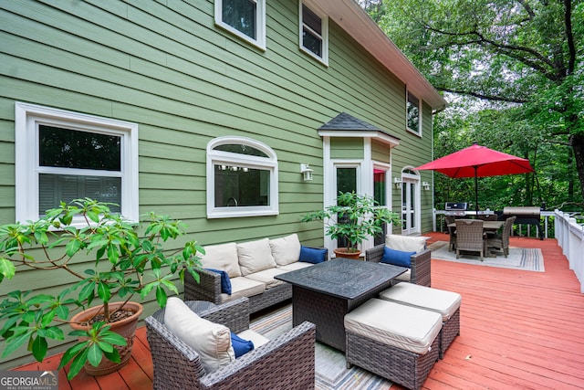3010 White Oak Ct, Lagrange, GA 30240 - wooden terrace featuring outdoor dining space and an outdoor hangout area