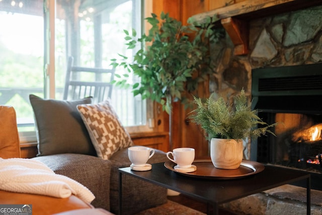 174 Little Rock Creek Ct, Cherry Log, GA 30522 - living area with a warm lit fireplace