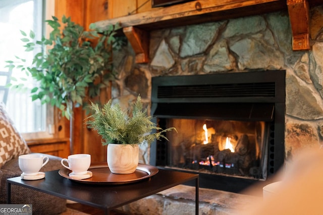 174 Little Rock Creek Ct, Cherry Log, GA 30522 - detailed view of a lit fireplace