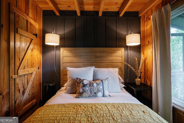 174 Little Rock Creek Ct, Cherry Log, GA 30522 - bedroom with wooden ceiling with exposed beams and wooden walls
