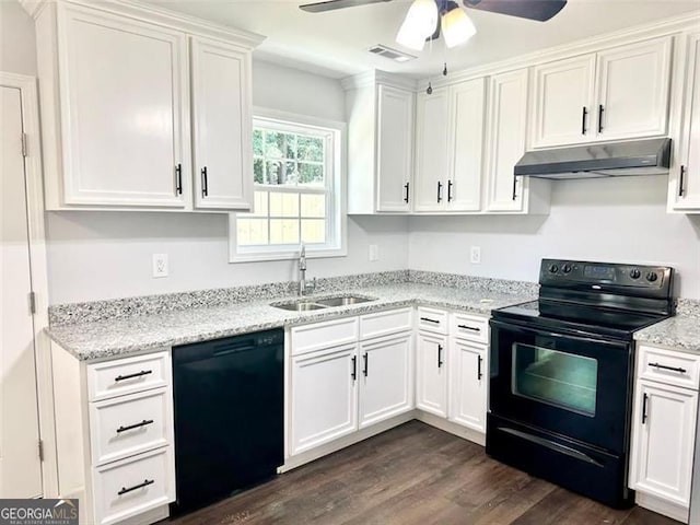 1 Addington Ct NW Unit B, Rome, GA 30165 - kitchen with black appliances, under cabinet range hood, a sink, and white cabinetry