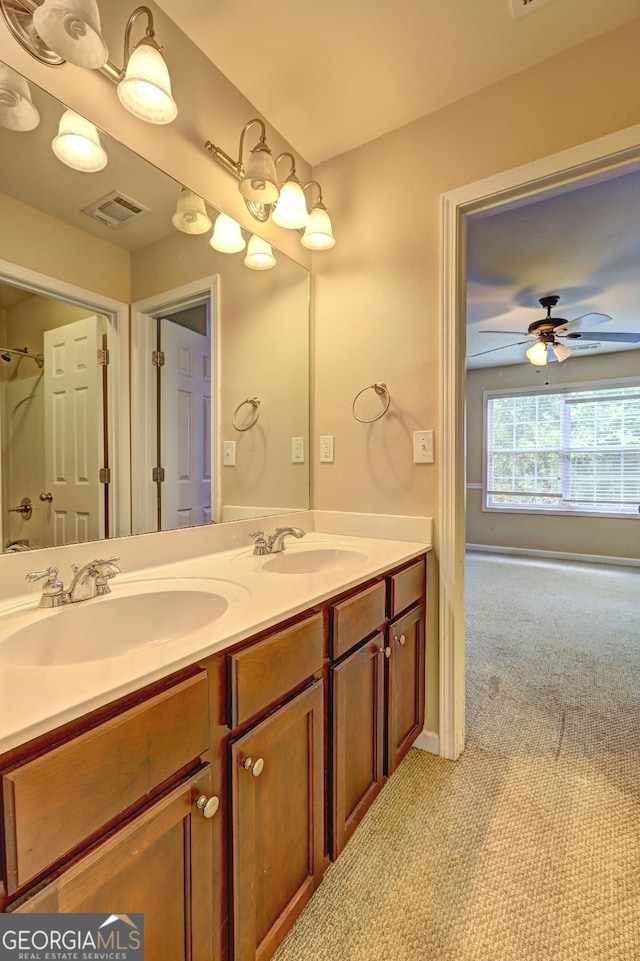 1132 Hargrove Ct, Locust Grove, GA 30248 - full bathroom featuring double vanity and a ceiling fan