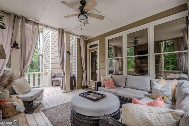 4096 Vinings Mill Trl SE, Smyrna, GA 30080 - sunroom with ceiling fan, outdoor lounge area, and plenty of natural light