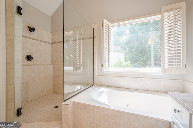 4096 Vinings Mill Trl SE, Smyrna, GA 30080 - full bath with a tile shower, a tub with jets, and vanity