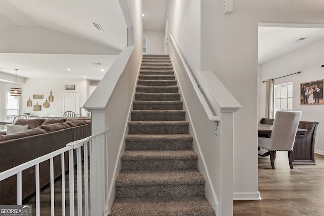 102 Olson Way, Kingsland, GA 31548 - staircase featuring healthy amount of natural light, wood finished floors, and recessed lighting