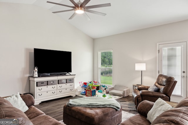 102 Olson Way, Kingsland, GA 31548 - living room featuring lofted ceiling, wood finished floors, and ceiling fan