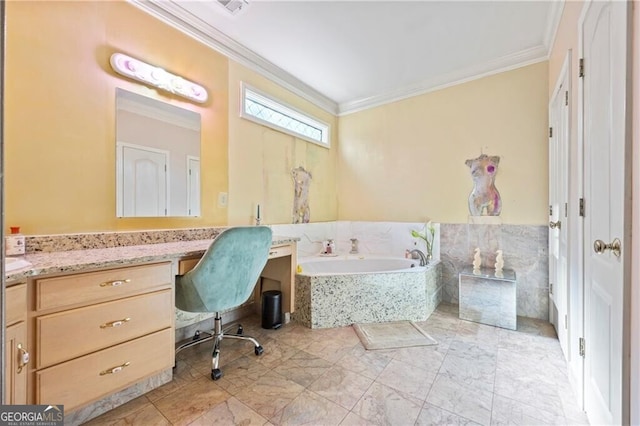 3000 Cathedral Pl, Decatur, GA 30034 - full bathroom featuring ornamental molding, a garden tub, and vanity