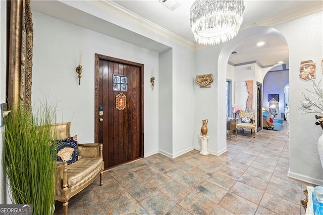 3000 Cathedral Pl, Decatur, GA 30034 - foyer with arched walkways, ornamental molding, a chandelier, and baseboards