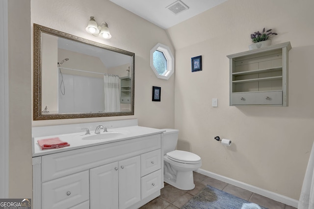 2216 Trammel Rd, Cumming, GA 30041 - bathroom with vanity, tile patterned floors, and curtained shower