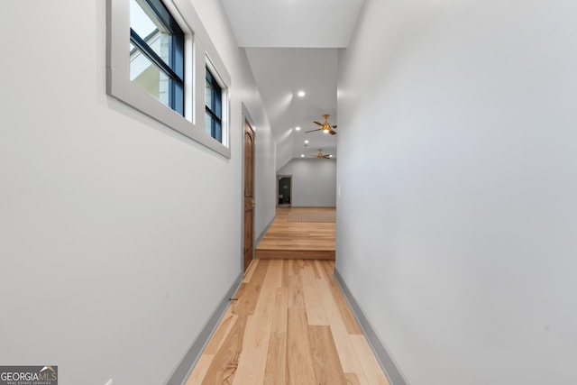 5700 Goolsby Rd, Monticello, GA 31064 - hall with light wood-style flooring, recessed lighting, and vaulted ceiling