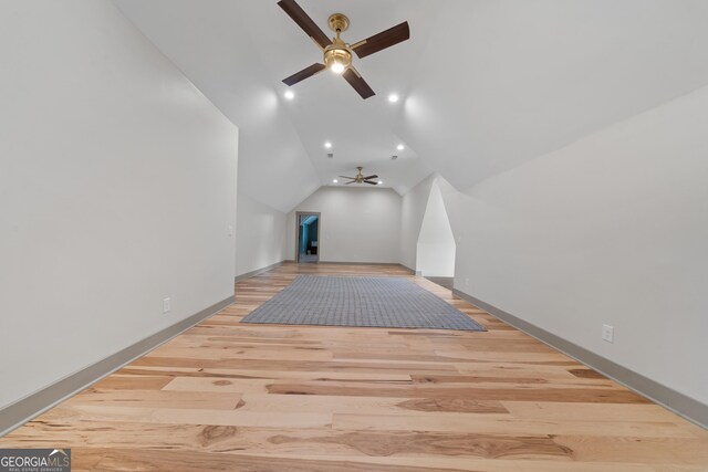 5700 Goolsby Rd, Monticello, GA 31064 - additional living space with ceiling fan, vaulted ceiling, wood finished floors, recessed lighting, and baseboards