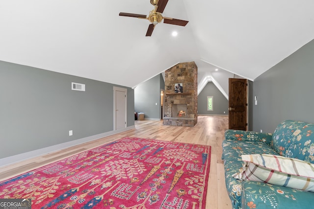 5700 Goolsby Rd, Monticello, GA 31064 - bedroom featuring wood finished floors, vaulted ceiling, and a ceiling fan