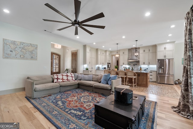 5700 Goolsby Rd, Monticello, GA 31064 - living area with a ceiling fan, light wood-type flooring, and recessed lighting