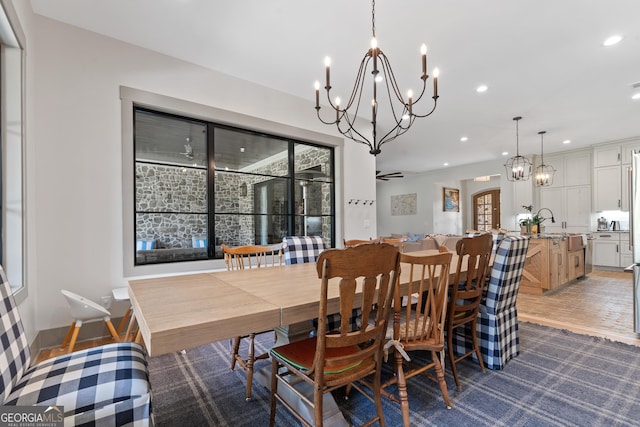5700 Goolsby Rd, Monticello, GA 31064 - dining room with a chandelier, recessed lighting, and wood finished floors