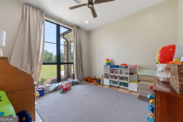 5700 Goolsby Rd, Monticello, GA 31064 - rec room with ceiling fan, wood finished floors, and recessed lighting