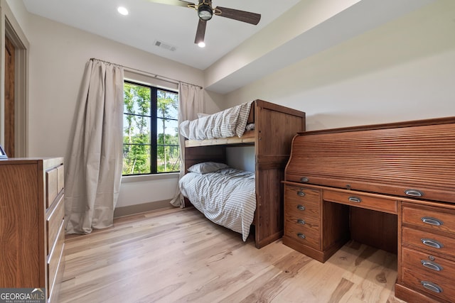 5700 Goolsby Rd, Monticello, GA 31064 - bedroom featuring light wood-style flooring, ceiling fan, and recessed lighting