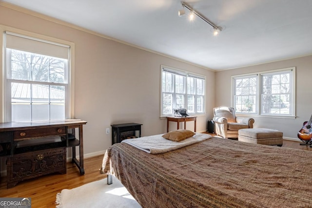 380 Best Dr, Athens, GA 30606 - bedroom with track lighting, light wood-style flooring, and crown molding