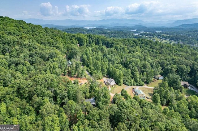 235 Red Bud Ln Unit 5, Hiawassee, GA 30546 - aerial view of property and surrounding area featuring a forest and a mountainous background