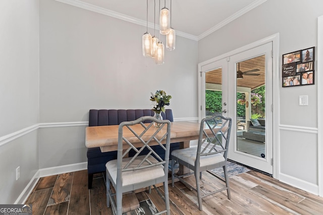 4030 River Ridge Chase Se, Marietta, GA 30067 - dining space featuring baseboards, ornamental molding, french doors, and wood finished floors