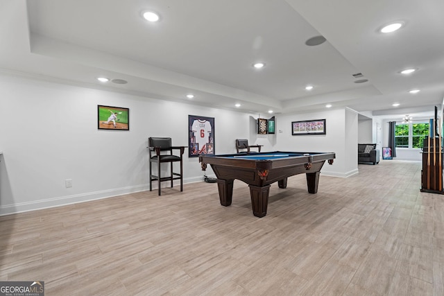 4030 River Ridge Chase Se, Marietta, GA 30067 - playroom featuring a raised ceiling, billiards, baseboards, and recessed lighting