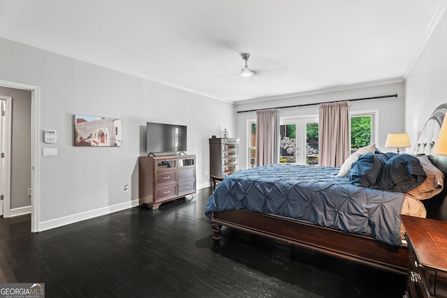 4030 River Ridge Chase Se, Marietta, GA 30067 - bedroom featuring wood finished floors, ornamental molding, baseboards, access to exterior, and ceiling fan