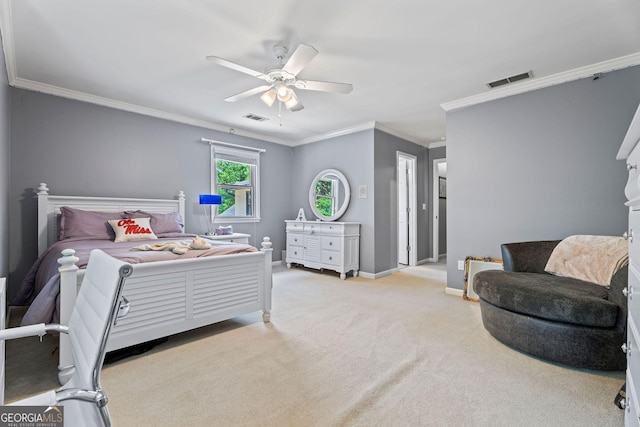4030 River Ridge Chase Se, Marietta, GA 30067 - bedroom featuring light carpet, crown molding, baseboards, and ceiling fan