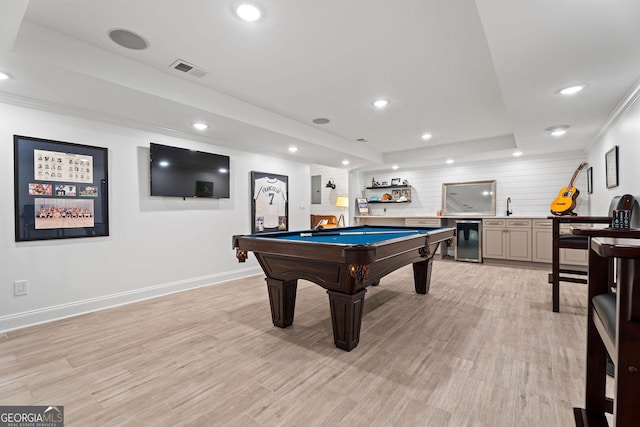 4030 River Ridge Chase Se, Marietta, GA 30067 - game room with beverage cooler, light wood finished floors, bar area, recessed lighting, and baseboards