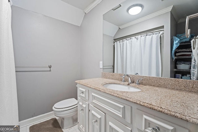 4030 River Ridge Chase Se, Marietta, GA 30067 - full bath with vanity, toilet, crown molding, baseboards, and tile patterned flooring