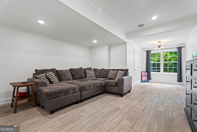 4030 River Ridge Chase Se, Marietta, GA 30067 - living area featuring light wood-type flooring, baseboards, crown molding, recessed lighting, and a chandelier