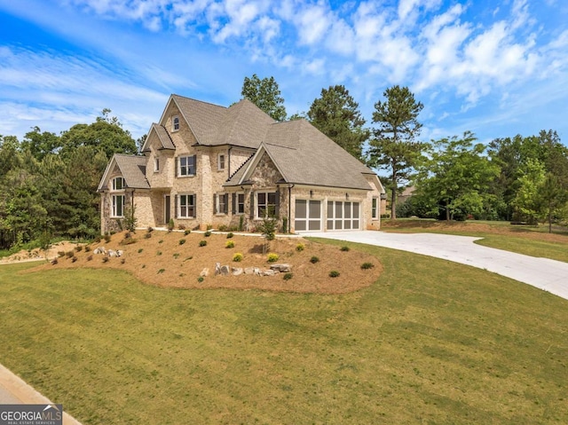 4821 Deer Creek Ct, Flowery Branch, GA 30542 - craftsman-style house featuring concrete driveway, a garage, a front lawn, brick siding, and stone siding