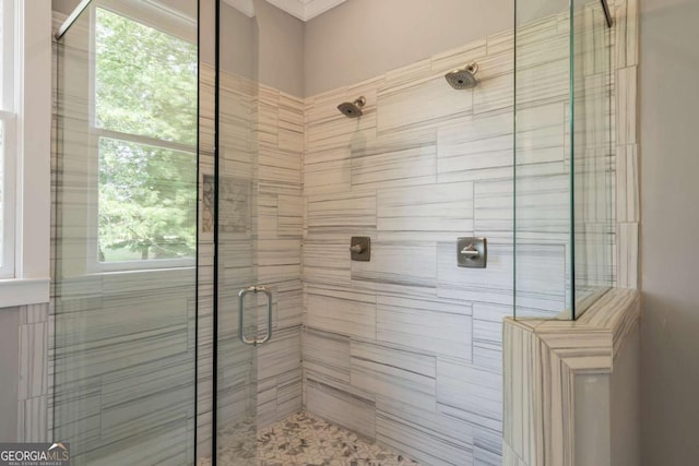 4821 Deer Creek Ct, Flowery Branch, GA 30542 - bathroom featuring a stall shower and plenty of natural light