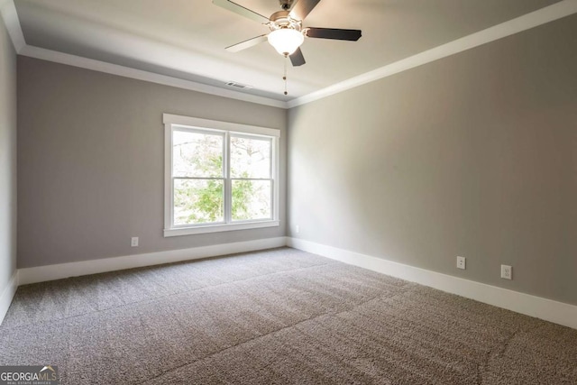 4821 Deer Creek Ct, Flowery Branch, GA 30542 - carpeted empty room featuring ceiling fan and ornamental molding