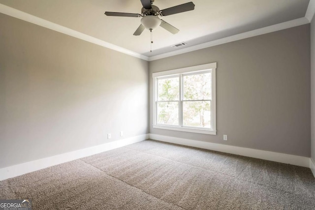 4821 Deer Creek Ct, Flowery Branch, GA 30542 - carpeted empty room with crown molding and ceiling fan