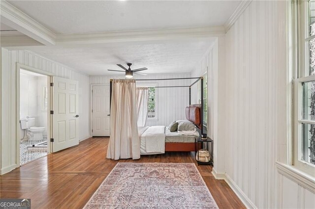 3422 Maplehurst Dr, Decatur, GA 30032 - bedroom featuring wood finished floors, ornamental molding, and ceiling fan