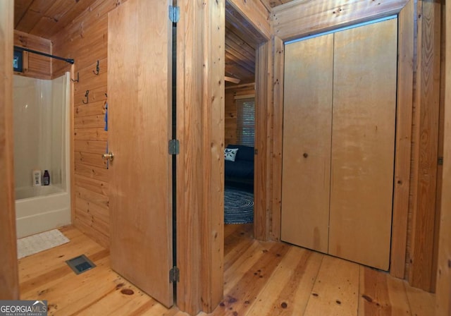 58 Hatchet Trl, Cherry Log, GA 30522 - hall with hardwood / wood-style flooring and wooden ceiling
