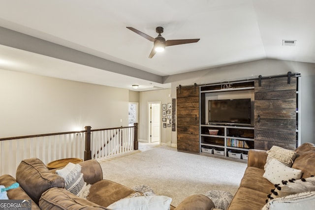 2579 Lulworth Ln, Marietta, GA 30062 - carpeted living room with ceiling fan and lofted ceiling