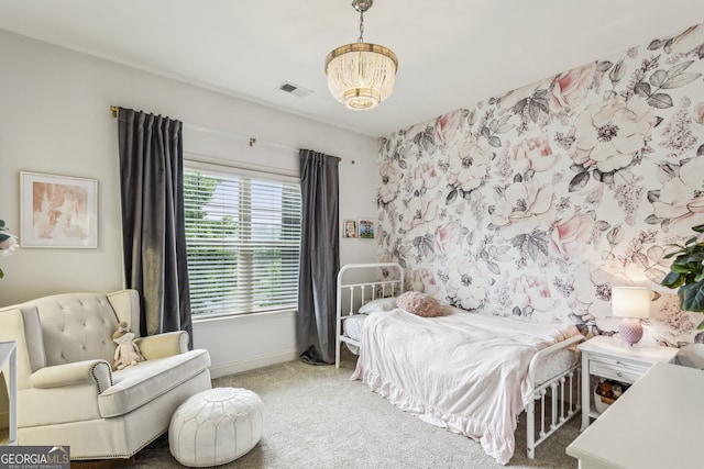2579 Lulworth Ln, Marietta, GA 30062 - bedroom featuring carpet, baseboards, and a chandelier