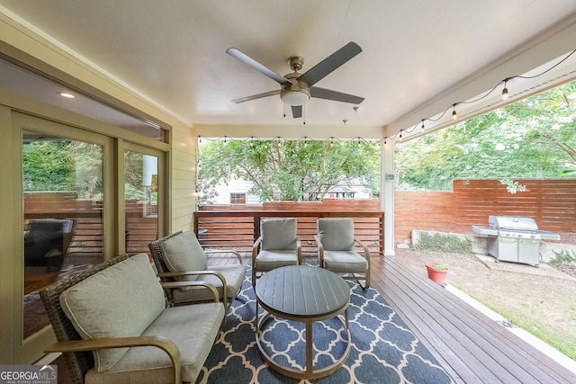 1267 Thomas Rd, Decatur, GA 30030 - wooden terrace featuring a ceiling fan and a grill