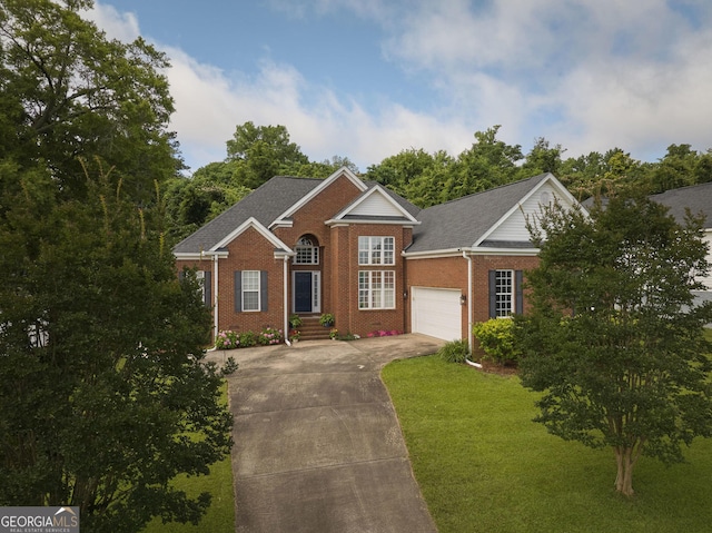 158 Sugarloaf Cir, Macon, GA 31204 - view of front facade featuring brick siding, concrete driveway, a garage, and a front lawn