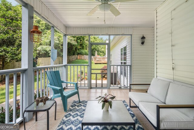 158 Sugarloaf Cir, Macon, GA 31204 - sunroom with a ceiling fan and outdoor lounge area