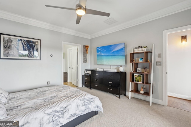 190 Marion Pl NE, Atlanta, GA 30307 - bedroom with crown molding, light carpet, ceiling fan, and baseboards