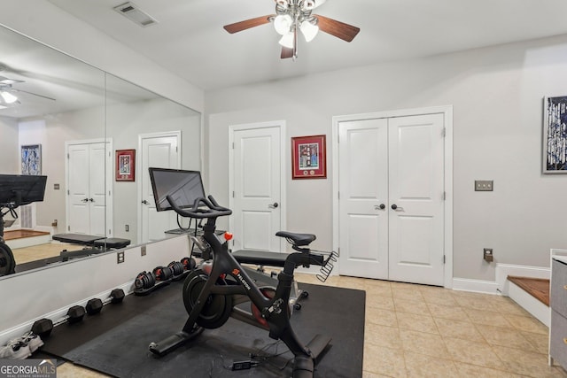 190 Marion Pl NE, Atlanta, GA 30307 - exercise area with ceiling fan, baseboards, and light tile patterned floors