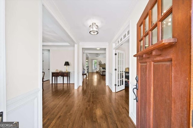 622 Rocky Creek Pt, Woodstock, GA 30188 - foyer entrance featuring dark wood-type flooring, crown molding, and french doors