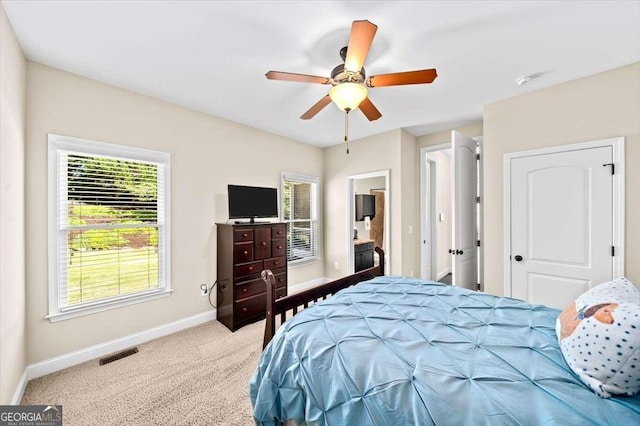 622 Rocky Creek Pt, Woodstock, GA 30188 - bedroom with baseboards, carpet, multiple windows, and a ceiling fan