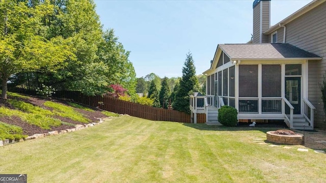 622 Rocky Creek Pt, Woodstock, GA 30188 - view of yard with an outdoor fire pit and a sunroom