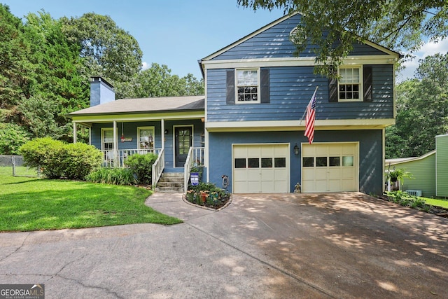 9725 Kings Rd, Gainesville, GA 30506 - split level home with covered porch, a garage, a front lawn, and driveway