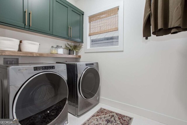 1168 Mado Loop, Chattahoochee Hills, GA 30268 - laundry area featuring cabinet space, washer and dryer, and baseboards