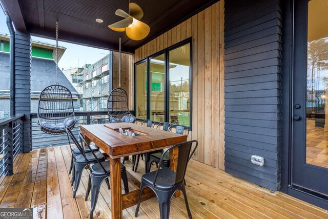 1168 Mado Loop, Chattahoochee Hills, GA 30268 - wooden deck featuring outdoor dining area and ceiling fan